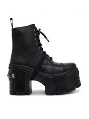 NEW ROCK Botki M-TM001-C4 Czarny. Czarne botki damskie NEW ROCK, bez wzorów, ze skóry, rockowe, bez obcasa, na słupku, bez zapięcia. Za 1,179.00 zł.