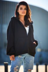 Rozpinana Bluza Oversize z Kapturem - Czarna. Czarne bluzy damskie Awama, uniwersalny, bez wzorów, z bawełny, bez ramiączek, z kapturem. Za 229.90 zł.