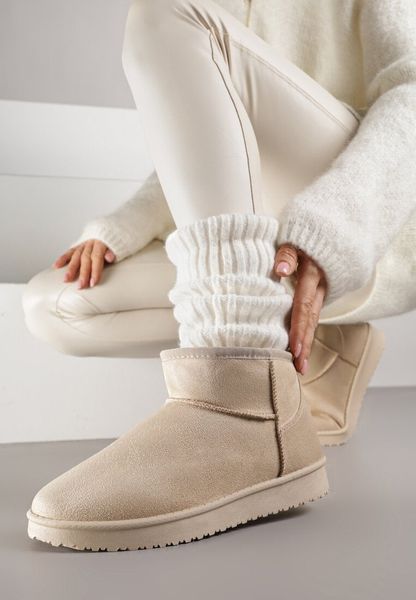 Beżowe Śniegowce z Niską Cholewką Retira. Brązowe śniegowce damskie Renee, z jeansu, przed kostkę, bez zapięcia. Za 59.99 zł.