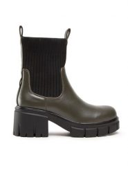 DeeZee Botki ZAL90101-1 Khaki. Brązowe botki damskie DeeZee, bez wzorów, ze skóry, bez obcasa, na słupku, bez zapięcia. Za 179.99 zł.