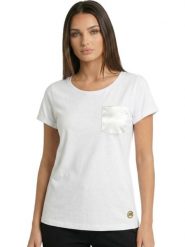 Elegancki damski T-shirt z krótkim rękawem. Białe t-shirty damskie LEONE 1947 APPAREL, m, bez wzorów, eleganckie, bez kołnierzyka, bez ramiączek. Za 105.21 zł.
