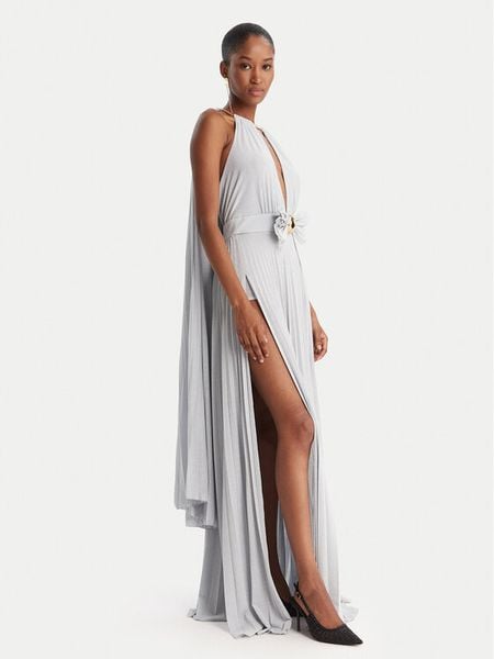 Elisabetta Franchi Sukienka wieczorowa AB-R13-51E2-V860 Srebrny Regular Fit. Szare sukienki damskie Elisabetta Franchi, bez wzorów, z wiskozy, wizytowe, bez kołnierzyka, bez ramiączek. Za 1,789.00 zł.