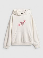 4F Bluza dresowa loose z kapturem damska - biała L. Białe bluzy damskie 4F, l, bez wzorów, z bawełny, bez ramiączek, z kapturem. Za 189.99 zł.