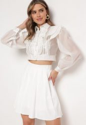 Biała Spódnica z Zakładkami Zapinana na Ukryty z Boku Suwak Ricercara. Białe spódnice damskie Born2be, l, bez wzorów, eleganckie, mini, dopasowane. Za 84.99 zł.