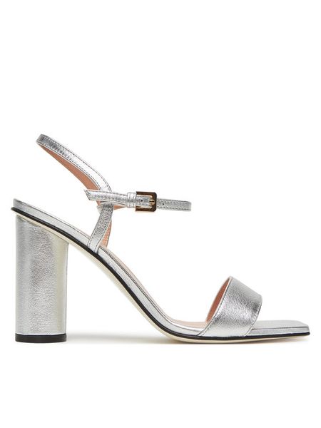 Pollini Sandały SA16328C0MTH0902 Srebrny. Szare sandały damskie Pollini, bez wzorów, ze skóry, bez obcasa, na słupku, bez zapięcia. Za 919.99 zł.