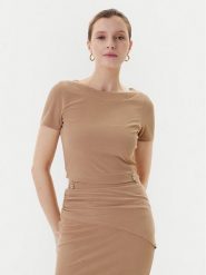 Guess T-Shirt W5YP14 KAQL2 Beżowy Regular Fit. Brązowe t-shirty damskie Guess, xxl, z aplikacjami, z syntetyku, bez kołnierzyka, bez ramiączek. Za 149.99 zł.