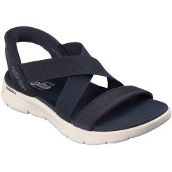 Sandały damskie Skechers Go Walk Flex Sandal Glimmer. Niebieskie sandały damskie Skechers, bez wzorów, z materiału, bez obcasa, bez zapięcia. Za 490.00 zł.