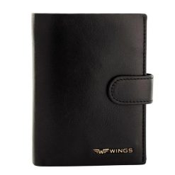 WINGS Męski portfel ze skóry naturalnej bydlęcej zapinany Black. Czarne portfele męskie Wings, bez wzorów, z materiału. Za 82.90 zł.