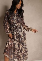 Szara Sukienka o Rozkloszowanym Kroju z Wiązanym Paskiem i Metaliczną Nicią Nalimirae. Szare sukienki damskie Renee, na co dzień, l, bez wzorów, z elastanu, bez kołnierzyka, bez ramiączek, maxi, rozkloszowane. Za 139.99 zł.