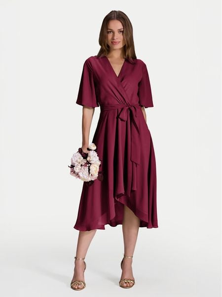 Swing Sukienka koktajlowa 5AI10200 Bordowy Regular Fit. Czerwone sukienki damskie Swing, bez wzorów, z syntetyku, wizytowe, bez kołnierzyka, bez ramiączek. Za 409.99 zł.