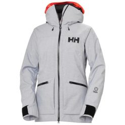 Damska kurtka narciarska Helly Hansen Powderqueen 3.0. Szare kurtki sportowe damskie Helly Hansen, na zimę, bez wzorów, bez ramiączek, bez kaptura, narciarskie. W wyprzedaży za 1,690.80 zł.