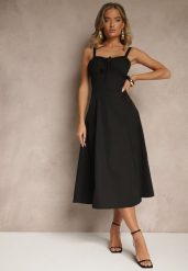 Czarna Koktajlowa Sukienka Gorsetowa Vices z Rozkloszowanym Dołem Kolinnea. Czarne sukienki damskie Renee, na imprezę, l, z aplikacjami, eleganckie, bez kołnierzyka, bez ramiączek, midi, gorsetowe. Za 109.99 zł.