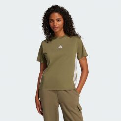 Koszulka Essentials 3-Stripes Cotton. Białe bluzki damskie Adidas, xs, bez wzorów, z bawełny, sportowe, bez kołnierzyka, bez ramiączek. Za 129.00 zł.