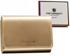 Portfel damski Peterson PTN 013-LAK złoty. Żółte portfele damskie Peterson, ze skóry ekologicznej. Za 54.00 zł.