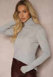Szary Golf Sweter o Dopasowanym Kroju z Kaszmirem Zairith. Szare swetry nierozpinane damskie Renee, z aplikacjami, z jeansu, biznesowe, bez kołnierzyka, bez ramiączek. Za 79.99 zł.