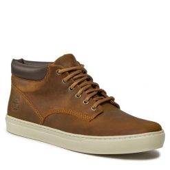 Trzewiki Timberland. Brązowe botki męskie Timberland, bez wzorów, bez obcasa, bez zapięcia. Za 699.99 zł.