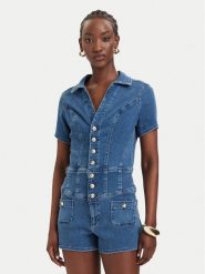 Guess Kombinezon W6GKA8 D1103 Niebieski Regular Fit. Niebieskie sukienki damskie Guess, z aplikacjami, z bawełny, bez kołnierzyka, bez ramiączek. Za 654.99 zł.