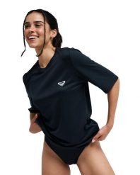 Koszulka rash vest z krótkim rękawem dla Kobiety HAPPY WAVES Czarny. Szare stroje kąpielowe damskie Roxy, l, bez wzorów, z elastanu. Za 149.99 zł.