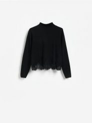 Sweter z lyocellem - czarny. Czarne swetry nierozpinane damskie Reserved, l, bez wzorów, z dzianiny, bez kołnierzyka, bez ramiączek. Za 139.99 zł.