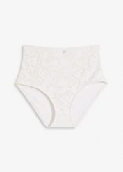 Figi shape, średni stopień modelowania sylwetki. Białe majtki damskie bonprix, z koronki. Za 37.99 zł.