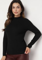 Czarny Klasyczny Sweter z Półgolfem Temiera. Czarne swetry nierozpinane damskie Born2be, m, bez wzorów, z jeansu, eleganckie, bez kołnierzyka, bez ramiączek. Za 54.99 zł.