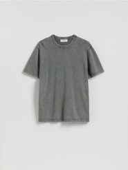 Bawełniany sweter z krótkim rękawem - ciemnoszary. Szare swetry męskie Reserved, l, bez wzorów, z bawełny, bez kołnierzyka, bez ramiączek. Za 99.99 zł.