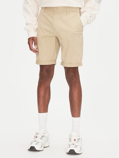 Tommy Jeans Szorty materiałowe Scanton DM0DM21950 Beżowy Slim Fit. Brązowe szorty męskie Tommy Jeans, bez wzorów, z bawełny. Za 179.99 zł.