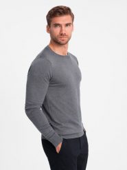 Klasyczny sweter męski z wiskozą BASIC z okrągłym dekoltem szary melanż V1 OM-SWBS-0106 XL. Szare swetry męskie Ombre, m, bez wzorów, z wiskozy, klasyczne, bez kołnierzyka, bez ramiączek. Za 136.15 zł.
