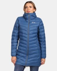 Damski płaszcz ocieplany Kilpi LEILA-W. Niebieskie płaszcze damskie Kilpi, na jesień, bez wzorów, z materiału, eleganckie, bez kołnierzyka, z kapturem. Za 370.41 zł.