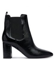 Guess Botki FLFFIE LEA10 Czarny. Czarne botki damskie Guess, z aplikacjami, z lakierowanej skóry, bez obcasa, na słupku, bez zapięcia. Za 674.99 zł.