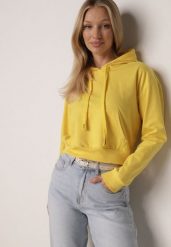 Żółta Bluza z Dodatkiem Bawełny z Kapturem Wykończona Ściągaczami Evista. Żółte bluzy damskie Born2be, l, bez wzorów, z bawełny, biznesowe, bez ramiączek, z kapturem. Za 49.99 zł.