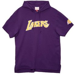 Sweatshirt bluza z krótkim rękawem Los Angeles Lakers. Fioletowe bluzy męskie Mitchell & Ness, bez wzorów, sportowe, bez ramiączek, z kapturem. Za 338.00 zł.