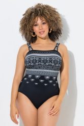 Damskie Strój kąpielowy wzorzysty okrągły dekolt miękkie miseczki z recyklingu. Czarne stroje kąpielowe damskie Ulla Popken, plus size, bez wzorów, z elastanu. Za 191.99 zł.