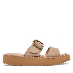 Klapki EMU Australia. Brązowe klapki damskie Emu Australia, bez wzorów, bez obcasa, bez zapięcia. Za 428.99 zł.