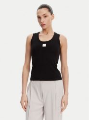 Fracomina Top FP25ST2001J40101 Czarny Slim Fit. Czarne topy damskie Fracomina, s, bez wzorów, z bawełny, bez kołnierzyka, bez ramiączek. Za 109.99 zł.