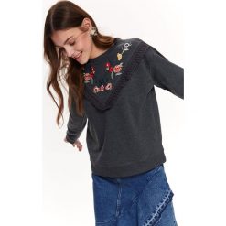 BLUZA DAMSKA, Z HAFTEM. Szare bluzy damskie TROLL, na lato, xs, bez wzorów, eleganckie, bez ramiączek, bez kaptura. W wyprzedaży za 39.99 zł.