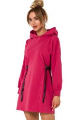 Sukienka bawełniana trapezowa jak bluza z kapturem fuksja. Czerwone bluzy damskie Sukienki.shop, na co dzień, xl, bez wzorów, z bawełny, bez kołnierzyka, bez ramiączek, trapezowe. Za 309.00 zł.
