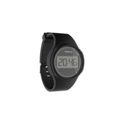 Zegarek do biegania W100 M. Czarne zegarki męskie KALENJI, bez wzorów, z gumy, ze stali. Za 24.99 zł.