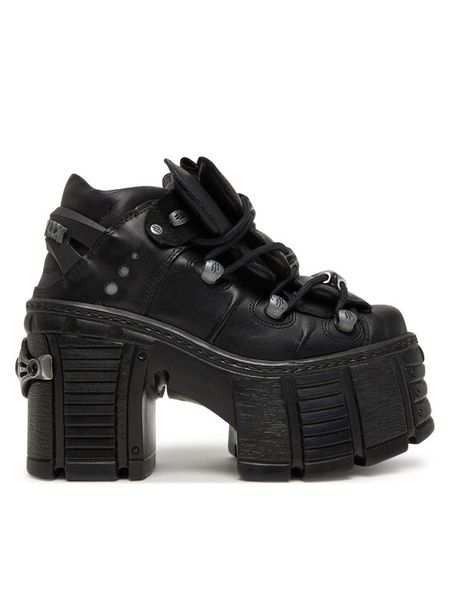 NEW ROCK Botki M-TM106-C2 Czarny. Czarne botki damskie NEW ROCK, bez wzorów, ze skóry, rockowe, bez obcasa, na słupku, bez zapięcia. Za 1,129.00 zł.
