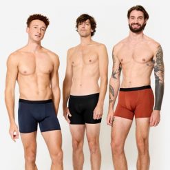 Bokserki sportowe męskie Decathlon 3 sztuki. Brązowe bielizna sportowa męska Decathlon, l, bez wzorów, z elastanu, do biegania. Za 69.99 zł.