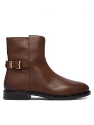 Tommy Hilfiger Botki Th Buckle Leather Ankle Boot FW0FW09486 Brązowy. Brązowe botki damskie Tommy Hilfiger, bez wzorów, ze skóry, bez obcasa, na płaskiej podeszwie, bez zapięcia. Za 649.99 zł.