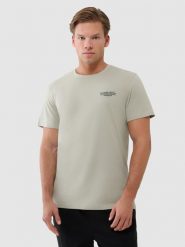 4F T-shirt regular z nadrukiem męski - oliwkowy/khaki M. Brązowe t-shirty męskie 4F, m, bez wzorów, z bawełny, bez kołnierzyka, bez ramiączek. W wyprzedaży za 49.99 zł.