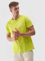 4F T-shirt regular z nadrukiem męski - zielony L. Zielone t-shirty męskie 4F, l, bez wzorów, z bawełny, bez kołnierzyka, bez ramiączek. W wyprzedaży za 39.99 zł.