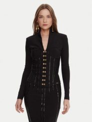 Elisabetta Franchi Marynarka GI-182-57E2-V590 Czarny Slim Fit. Czarne marynarki i żakiety damskie Elisabetta Franchi, bez wzorów, z syntetyku, bez kołnierzyka, bez ramiączek. Za 2,559.00 zł.