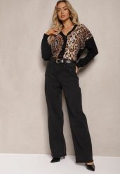 Czarne Bawełniane Jeansy o Szerokim Kroju High Waist Ozdobione Paskiem z Klamrą Atterina. Czarne jeansy damskie Renee, bez wzorów, z bawełny, eleganckie, z podwyższonym stanem. Za 119.99 zł.