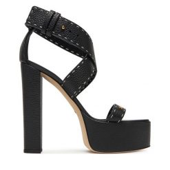 Sandały Elisabetta Franchi. Czarne sandały damskie Elisabetta Franchi, bez wzorów, bez obcasa, na słupku, bez zapięcia. Za 1,749.00 zł.