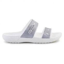 Klapki damskie Crocs Classic. Białe klapki damskie Crocs, bez wzorów, z materiału, bez obcasa, bez zapięcia. Za 243.00 zł.