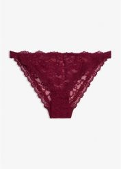 Figi mini z delikatnej koronki. Fioletowe majtki damskie bonprix, z koronki. Za 37.99 zł.