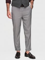 Spodnie męskie chino REGULAR FIT z gumką w pasie – szare V2 - Rozmiar: L. Szare eleganckie spodnie męskie Ombre Clothing, z aplikacjami, z gumy. Za 139.99 zł.