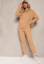 Ciemnobeżowy Sportowy Komplet Dresowy Klasyczne Spodnie i Bluza z Kapturem na Suwak Torvala. Brązowe bluzy damskie Renee, l, bez wzorów, z dresówki, eleganckie, bez ramiączek, z kapturem. Za 89.99 zł.